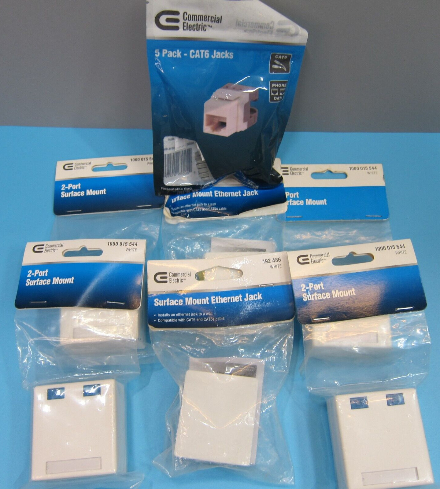 Lot of Ethernet Surface Mounts/CAT6 Jacks: 2 Single,  4- 2 Port, 1-5pk Jacks