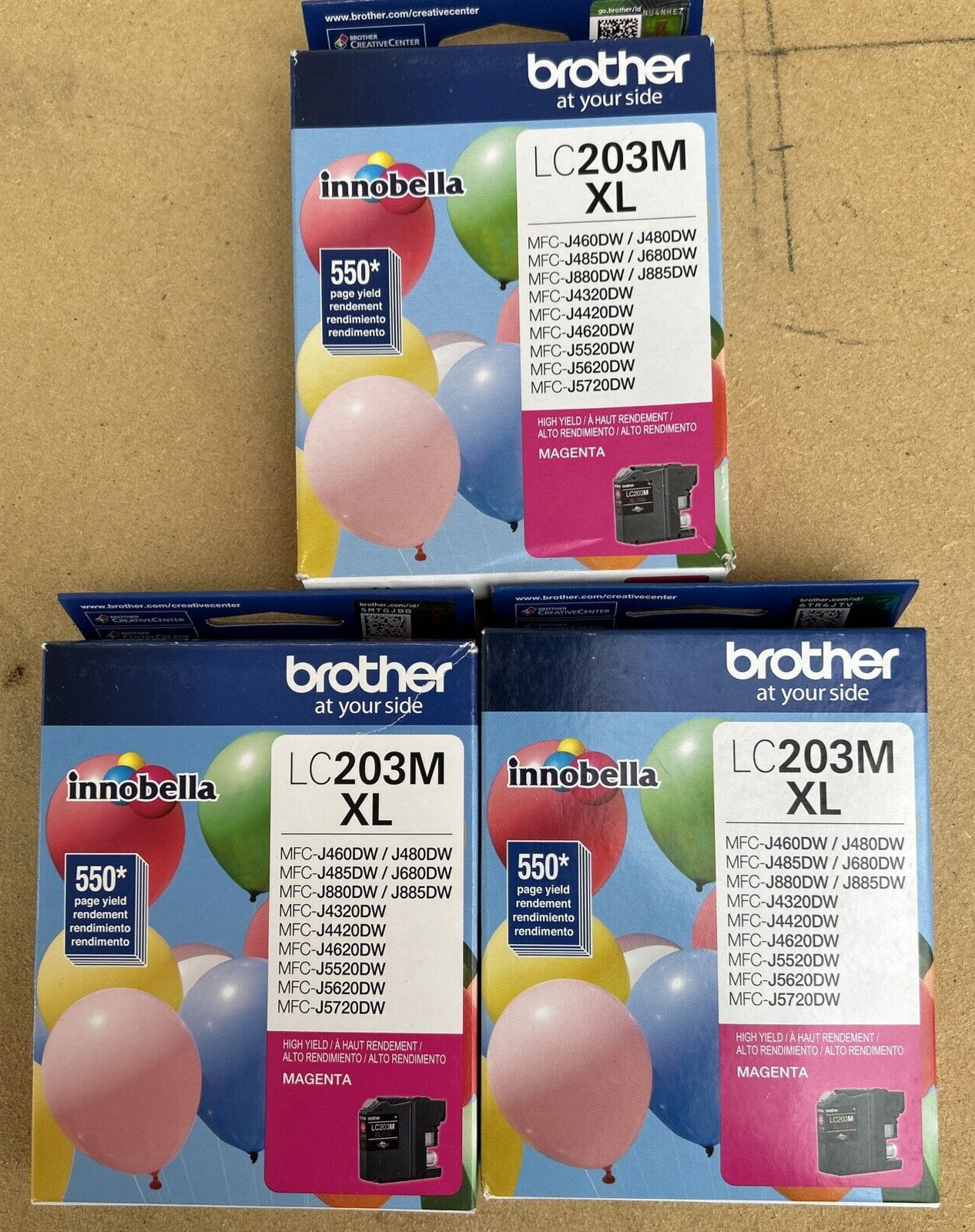 Genuine Brother LC203M XL Magenta Printer Ink Cartridge Lot of 3 EXP 2023-26