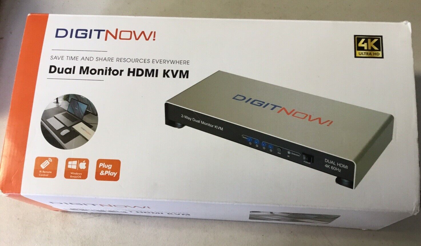 DIGITNOW Dual Monitor KVM Switch HDMI 2 Port, UHD 4K@60Hz Extended Display