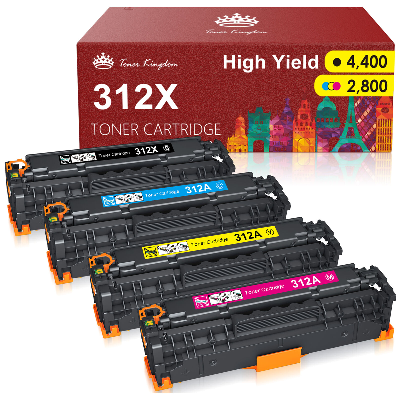 4 PK CF380A Toner Cartridge Set For HP 312A Color LaserJet Pro MFP M476dn M476nw