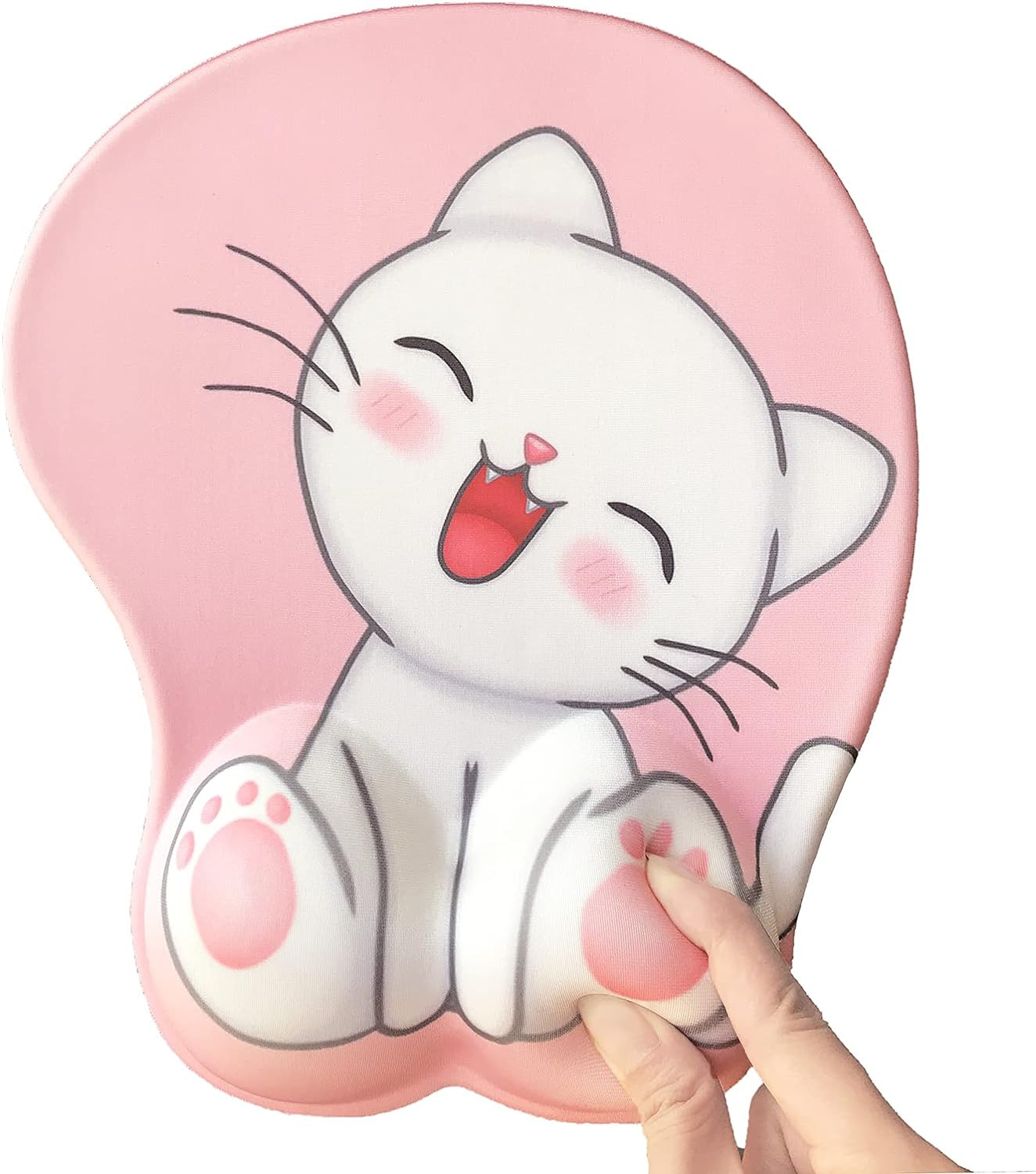Cute Pink Mouse Pad with Ergonomic Wrist Rest Support, Non-Slip Gel Anime Kawaii