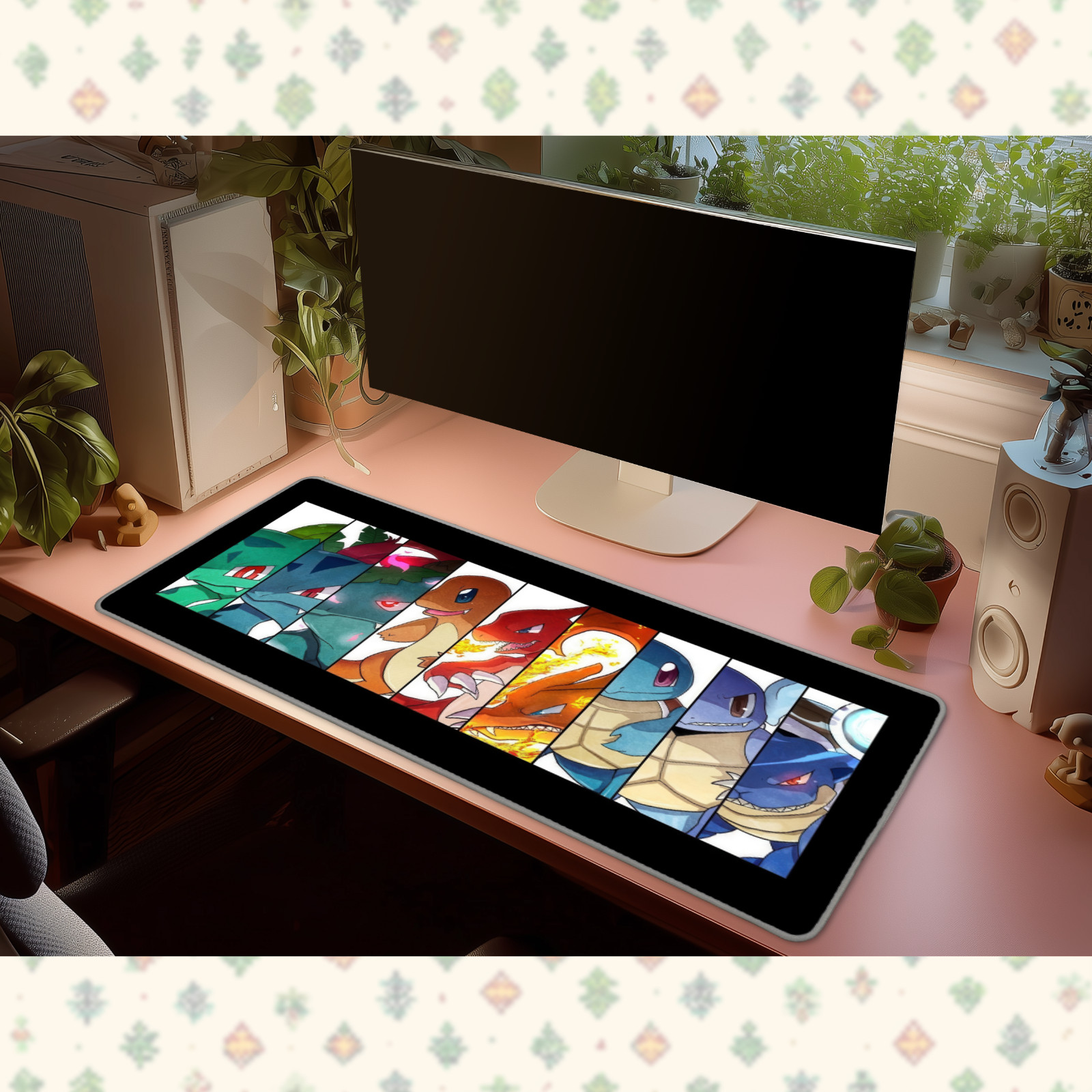 Pokemon Bulbasaur Charmander Squirtle Evolution Desk Mat Mouse Pad Gaming