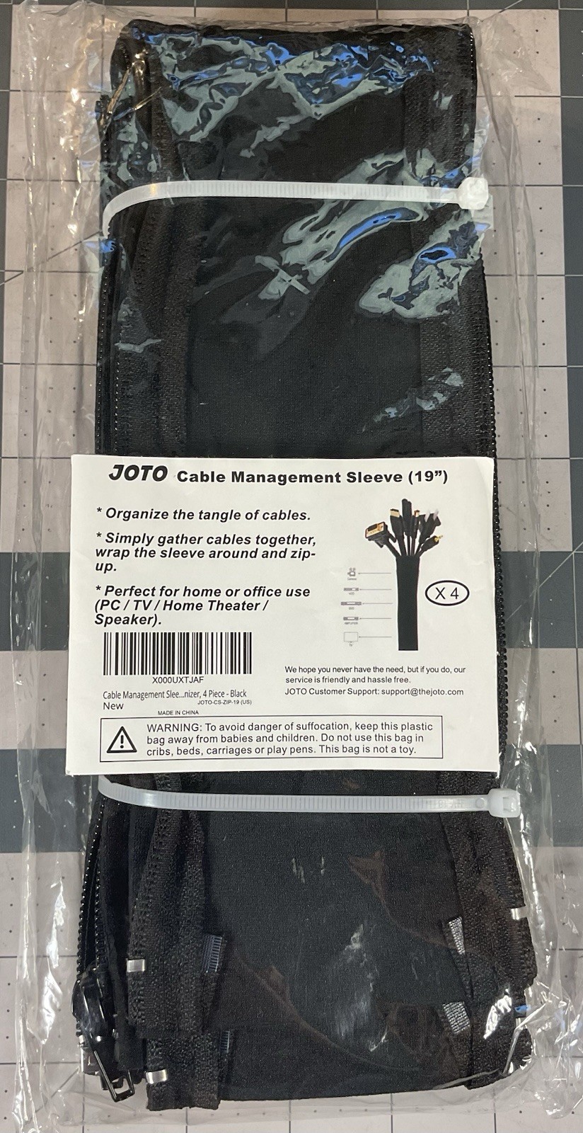 4 Pack 19” Long Cable Cord Wire Management Sleeve Wrap Cover Organizer JOTO TV