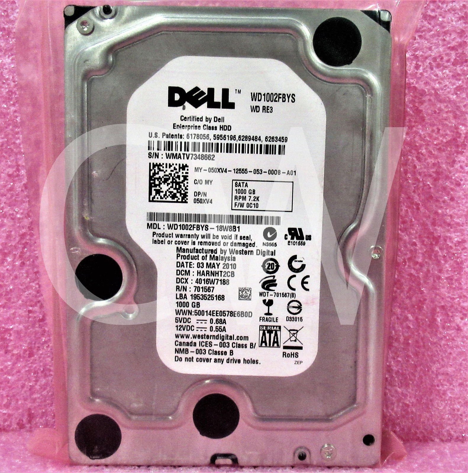 50XV4 050XV4 Dell WD1002FBYS ENTERPRISE 1TB 7.2K RPM 3Gb/s 3.5" SATA Hard Drive