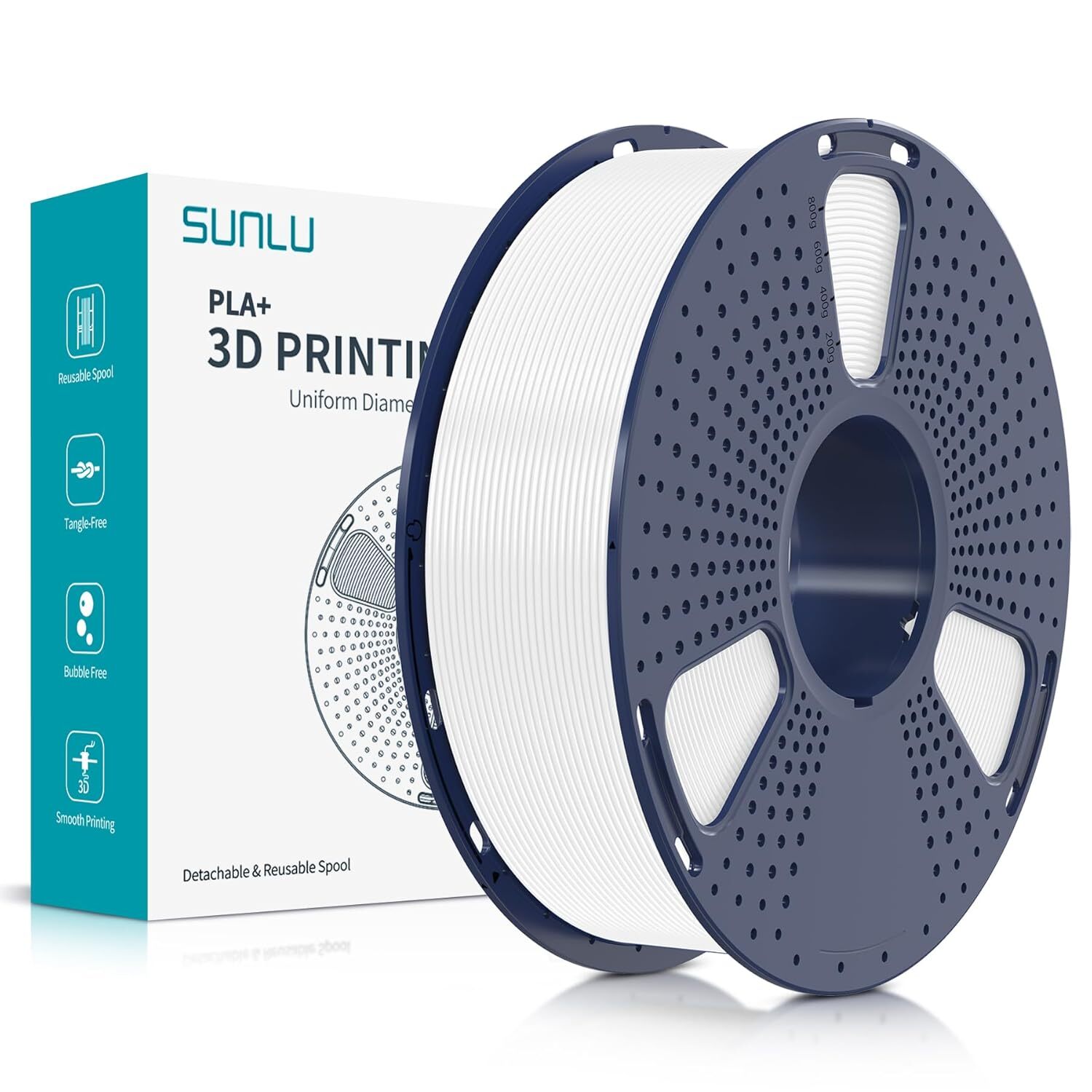 SUNLU PLA Plus 3D Printer Filament 1.75mm 1KG Accuracy +/- 0.02mm PLA+ White