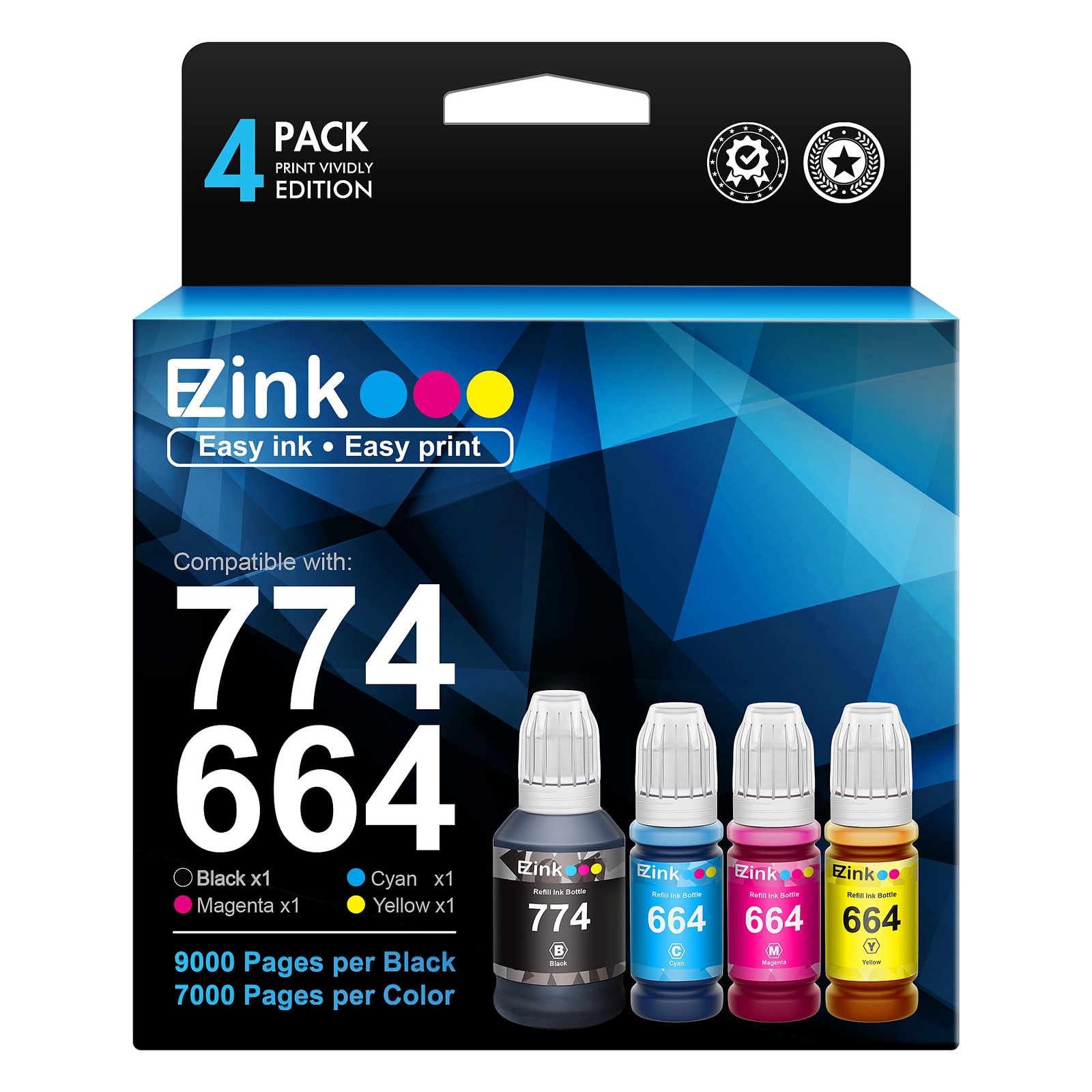 E Z Ink Compatible Ink Bottles for Epson 774 T774 664 T664 4 Pack