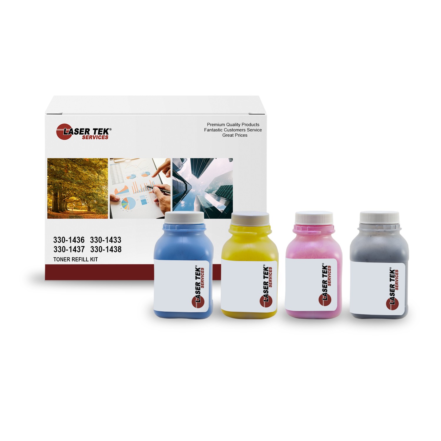 4Pk LTS 2130 CMYK Toner Refill Kit Compatible for Dell 2130CN 2135cn
