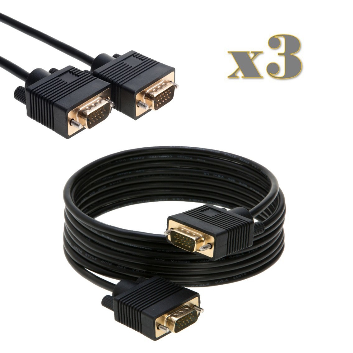 3-Pack - 25ft SVGA/VGA Male/Male Cable - PC Monitor Projector CCTV Display Cord