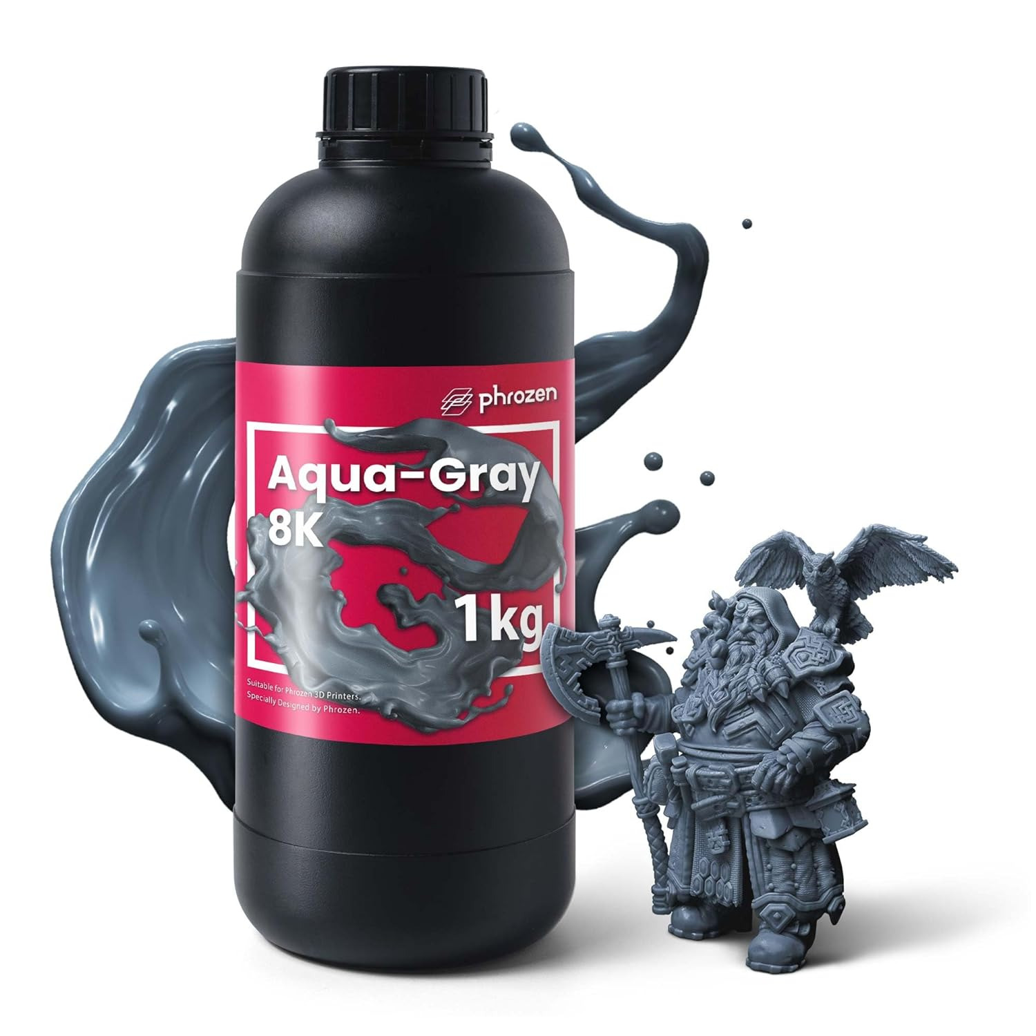 Aqua-Gray 8K 3D Printing Resin, Designed to Showcase Highly Detailed 3D Models &
