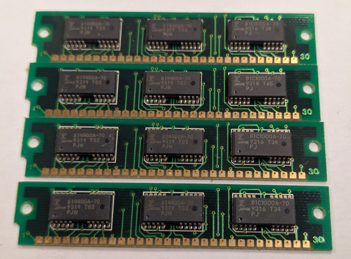 Fujitsu 4MB 4x1MB 30-Pin SIMM 70ns FPM Parity 814400A-70 Vintage PC Mac Memory