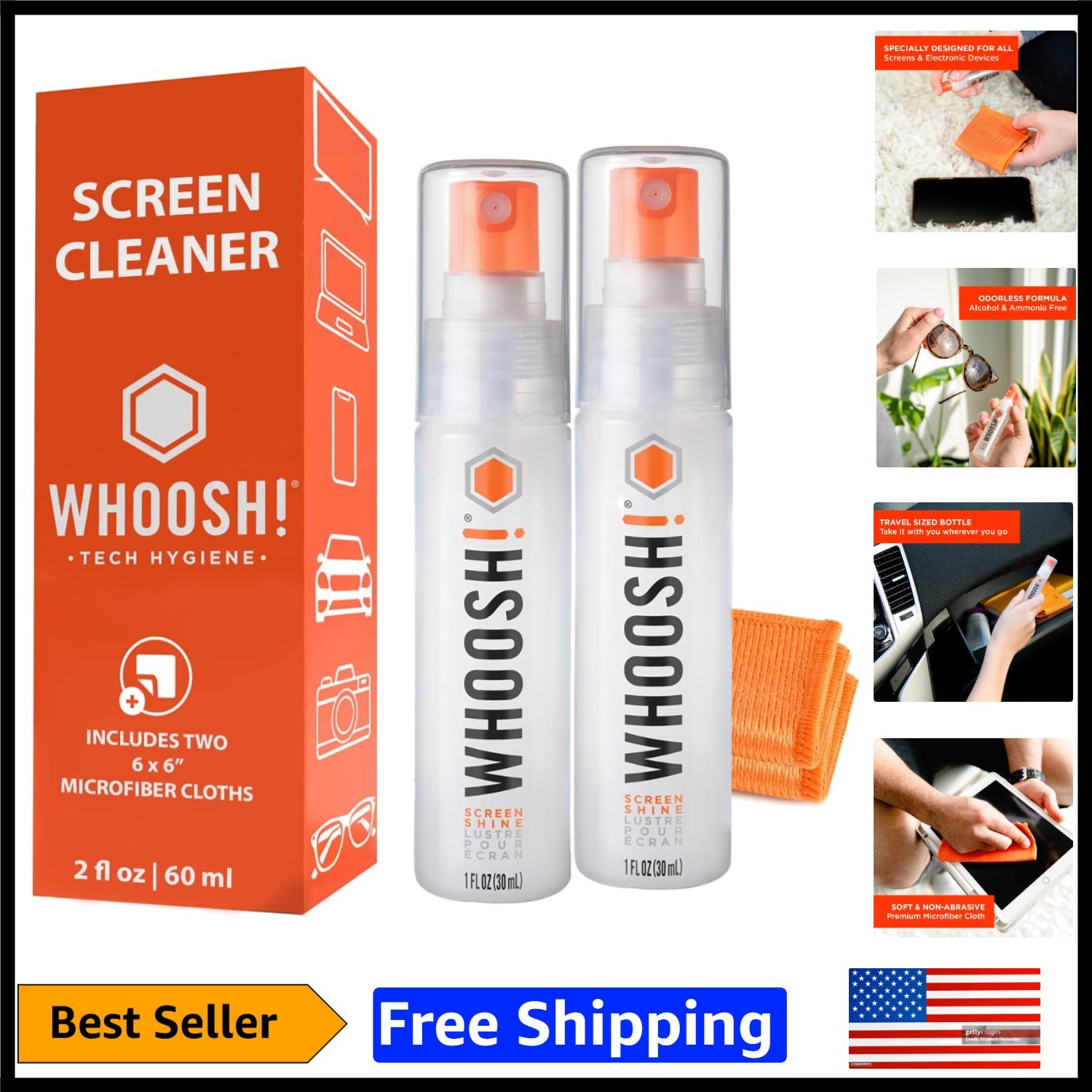 Screen Shine Go 2-Pack: TSA-Approved 1 oz Screen Cleaners with Microfiber Cloths