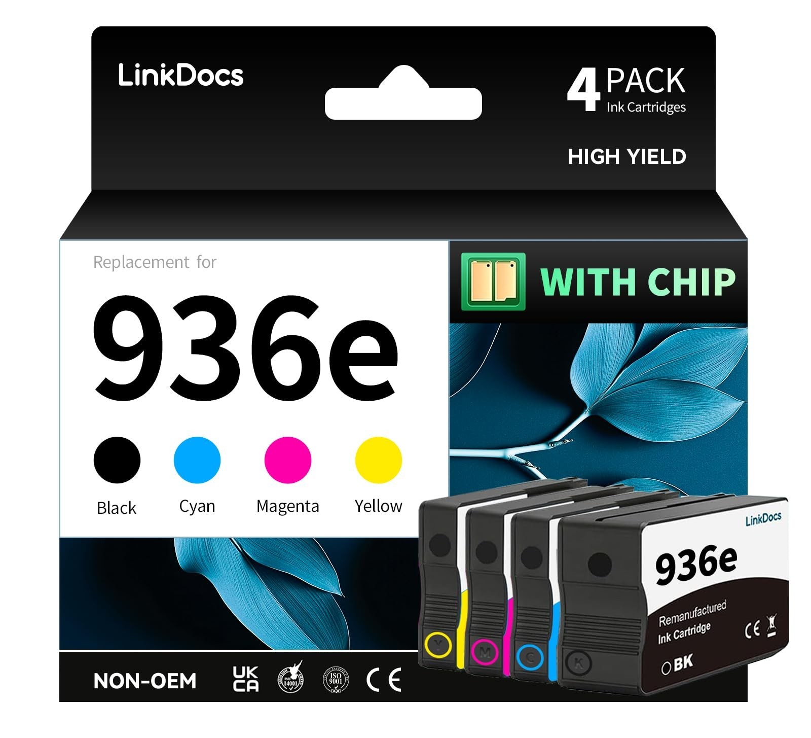 LinkDocs 936e Ink Cartridges w/ Chip 4 Pack for HP OfficeJet Pro 9125