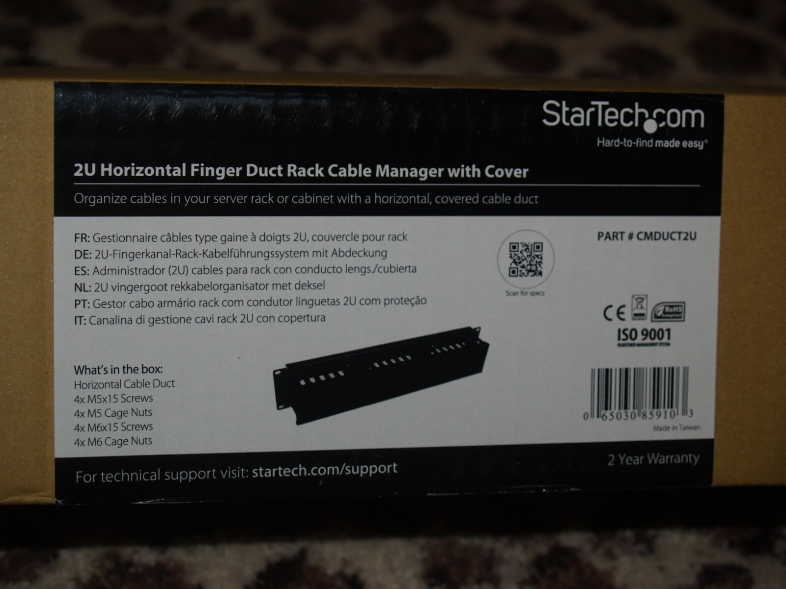 NEW StarTech 2U Horizontal Finger Product Rack Cable Management Panel with Cover