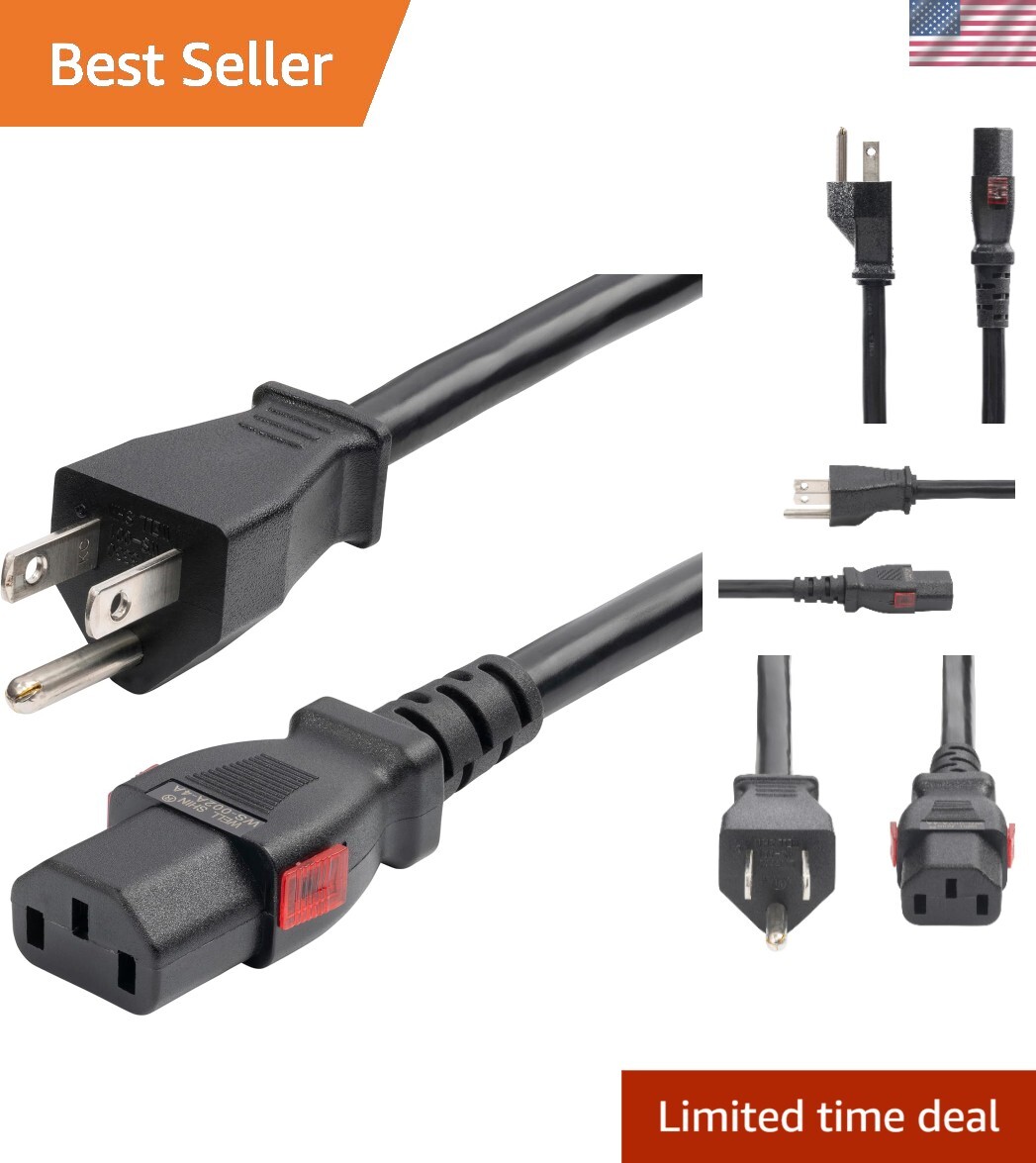 High Performance 12ft 14AWG Power Cord, NEMA 5-15P to C13 - Durable & Reliable