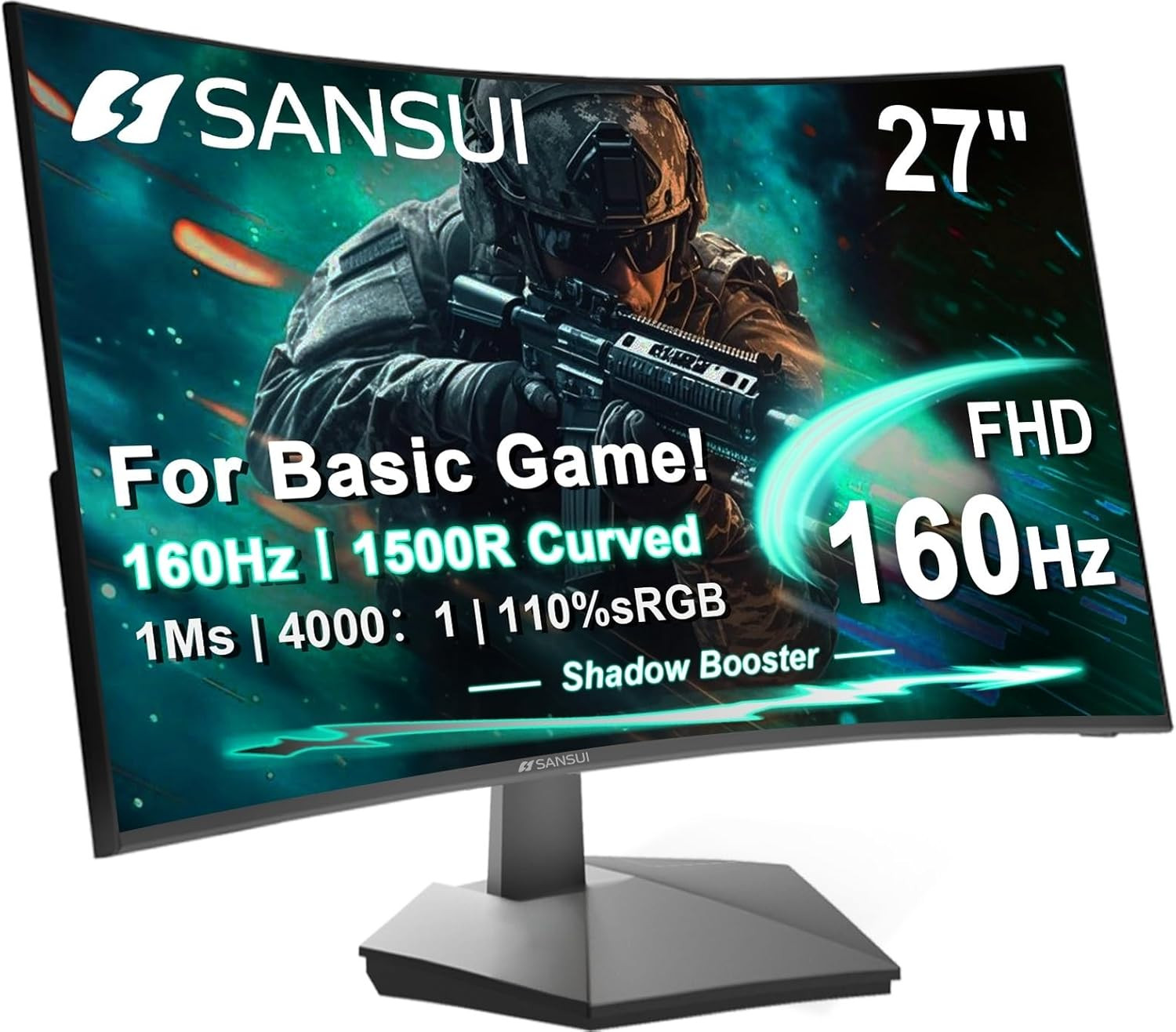 27 Inch Curved 160Hz Gaming Monitor, 1500R Curved Computer Gaming Monitor FHD 10