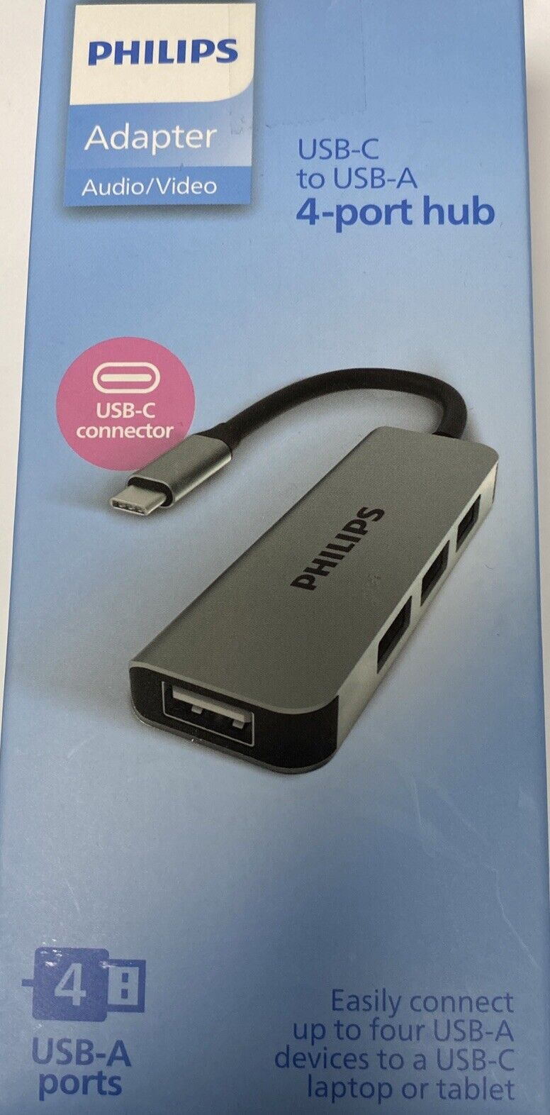 Philips Adapater Audio/Video USB-C to USB-A 4-Port Hub NEW open Box