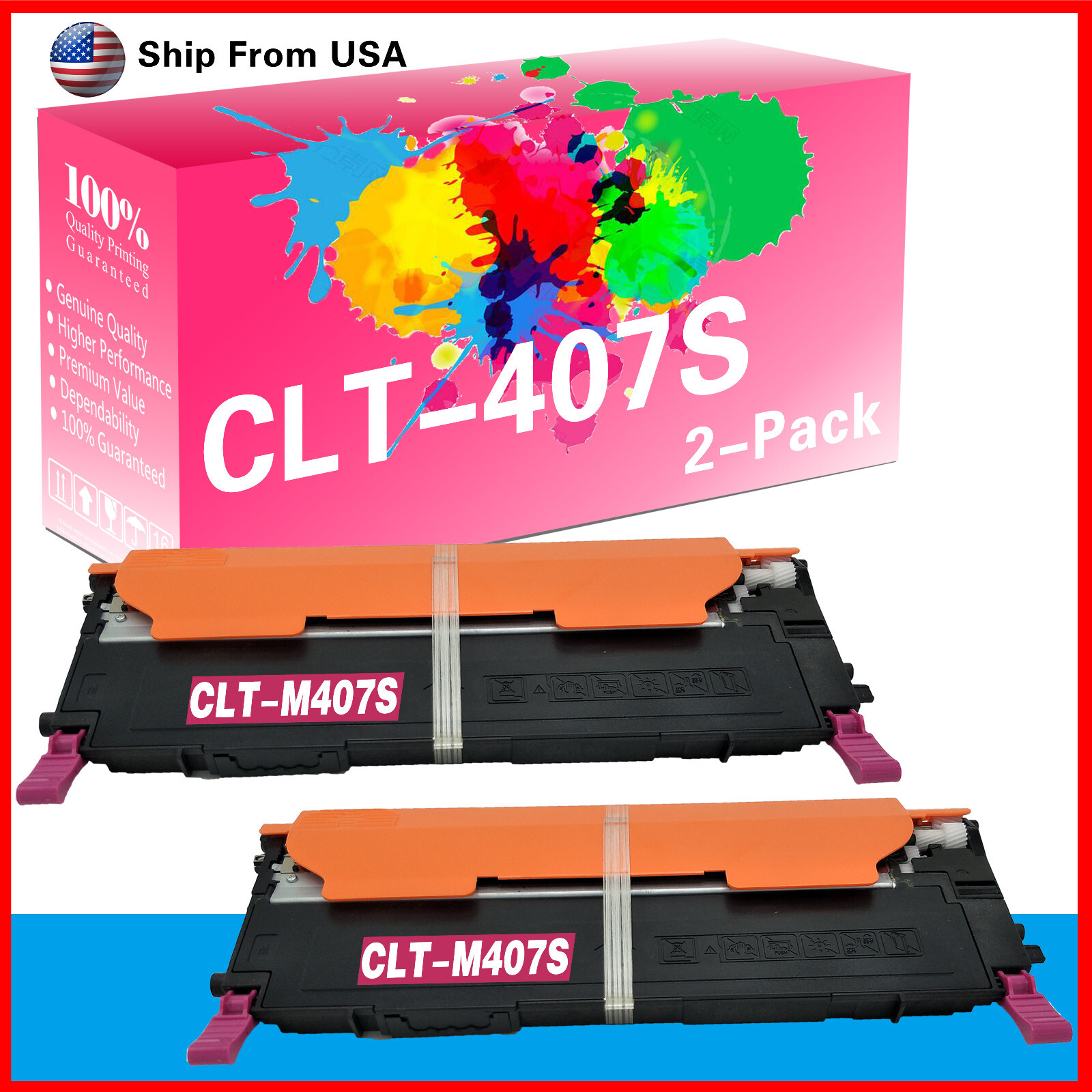CLT-M407S CLT407S Toner Cartridge for CLX-3185 CLP-315 Printer (2PK,Magenta)