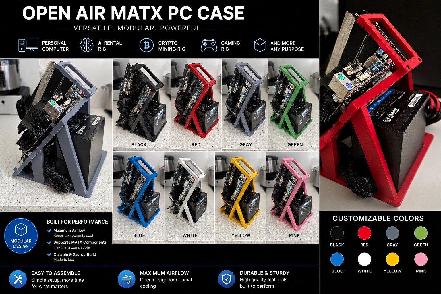 Proworx Open Air MATX PC Case Mini Desktop Open Frame