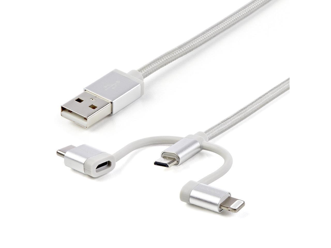 StarTech 6ft (1.8m) USB Multi-Charging Cable, USB-A to Lightning/USB-C/Micro-USB