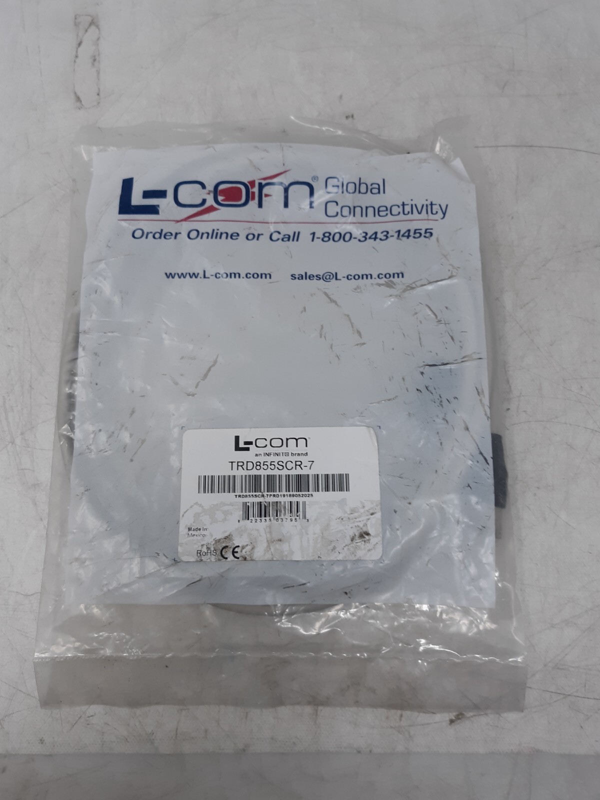 L-com TRD855SCR-7 Shielded Cat5e Ethernet Patch Cable 7ft Gray RJ45 RoHS CE