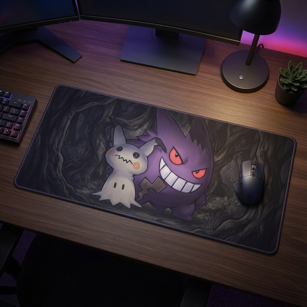 Gengar Mimikyu GX Tag Team Up Pokemon Mat Pad TCG XXL Playmat Mousepad 35x16"