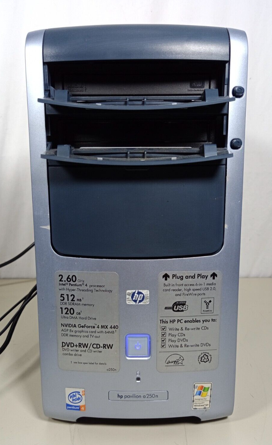 Vintage HP Pavilion a250n Desktop Tower Computer a000 Pentium 4 Parts/No Video