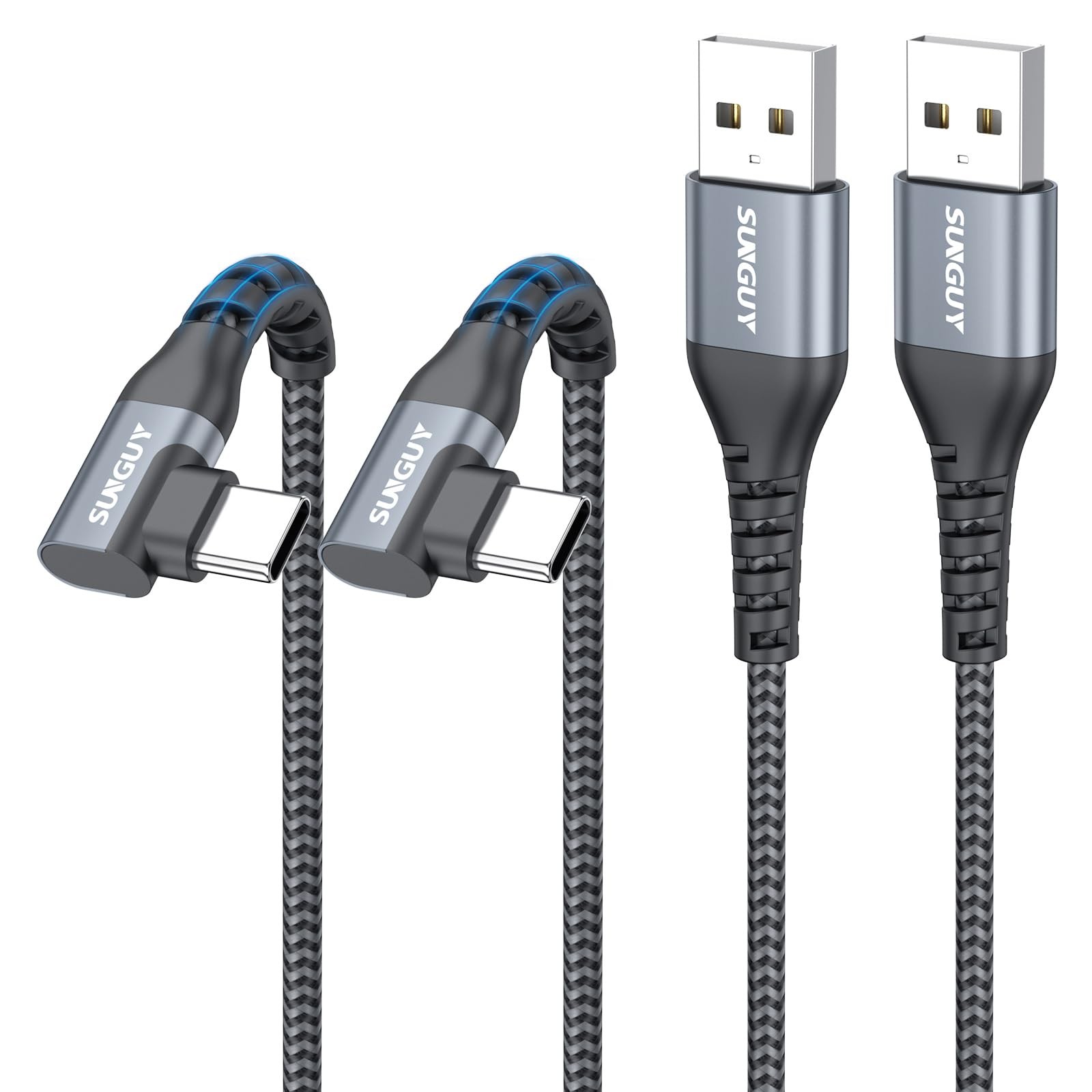 SUNGUY Right Angle USB C Cable 1FT, Short USB C Cable Fast Charging [2Pack]