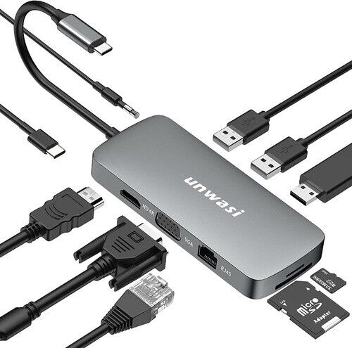 Unwasi 10 in 1 USB-C HUB Docking Station Adapter 4K HDMI Dual