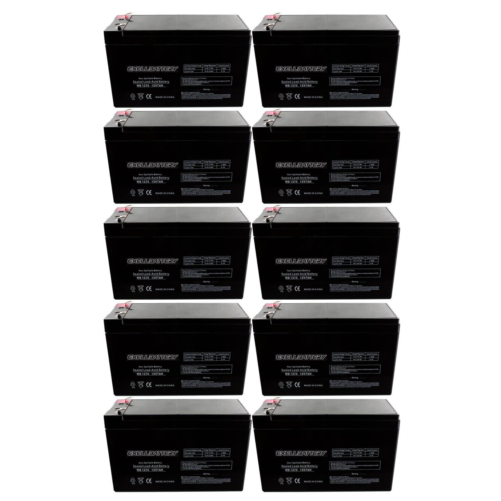 NEW 10pc 12V 7Ah SLA Battery EB1270F1 For UB1270, 40800 (13.80EA)
