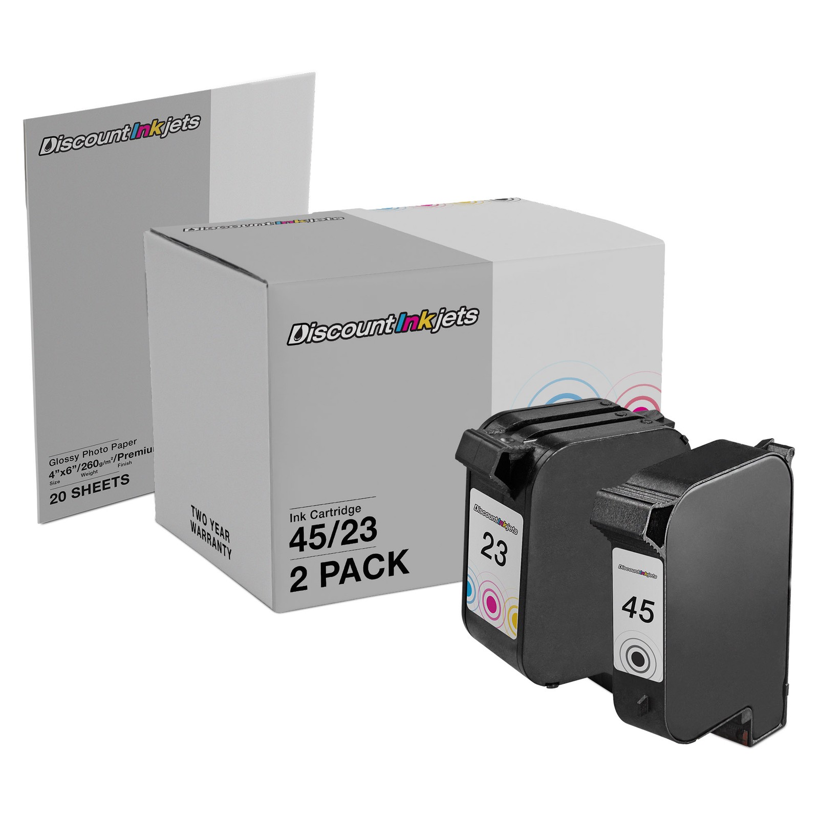 2PK #45 #23 for 51645A C1823 BLACK COLOR Ink Cartridge DesignJet 750c Plus 750cm