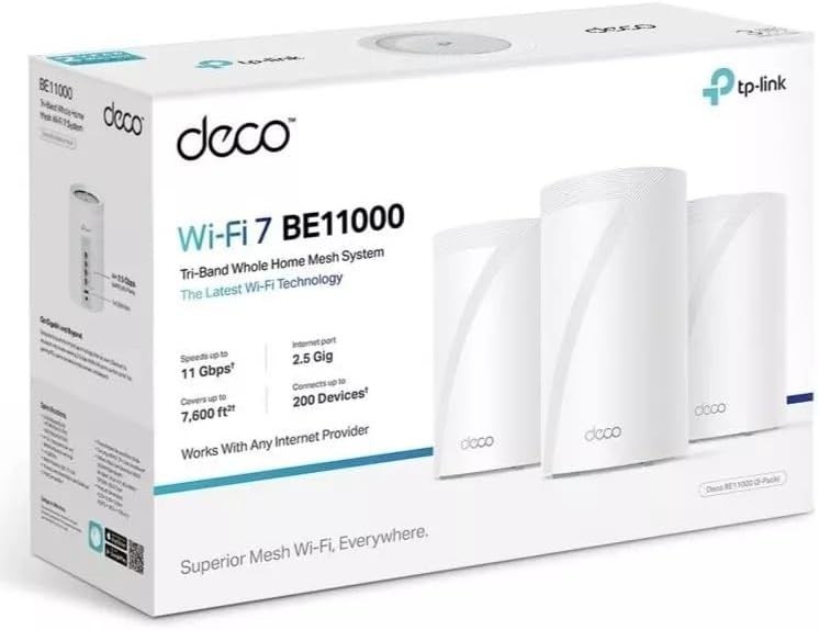 TP-Link Deco BE11000 Wi-Fi 7 Tri-Band Mesh Router System 3-Pack, 11Gbps Sealed