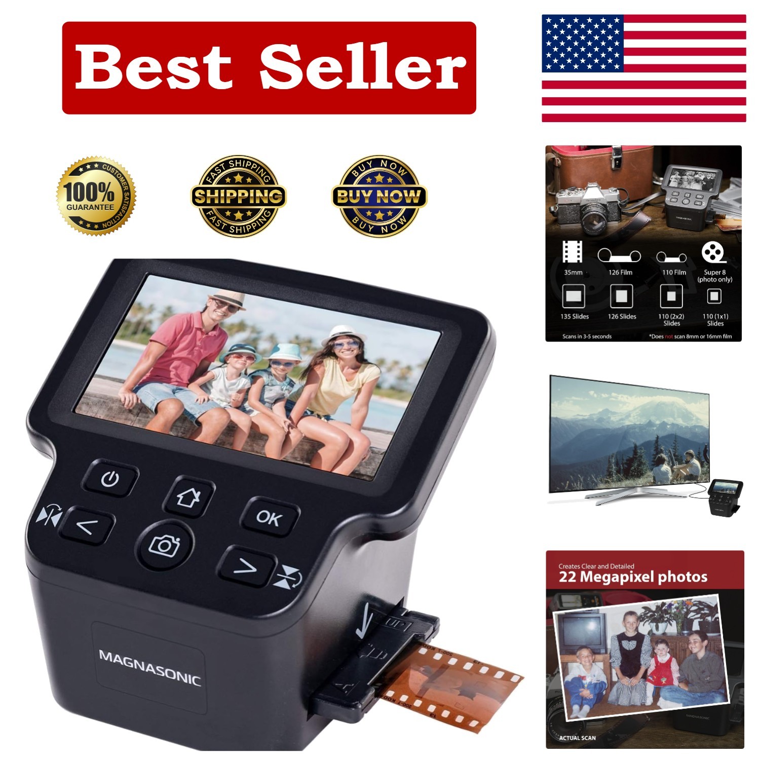 Versatile 24MP Film Scanner - Converts 35mm, 126, & Super 8 to Digital Photos
