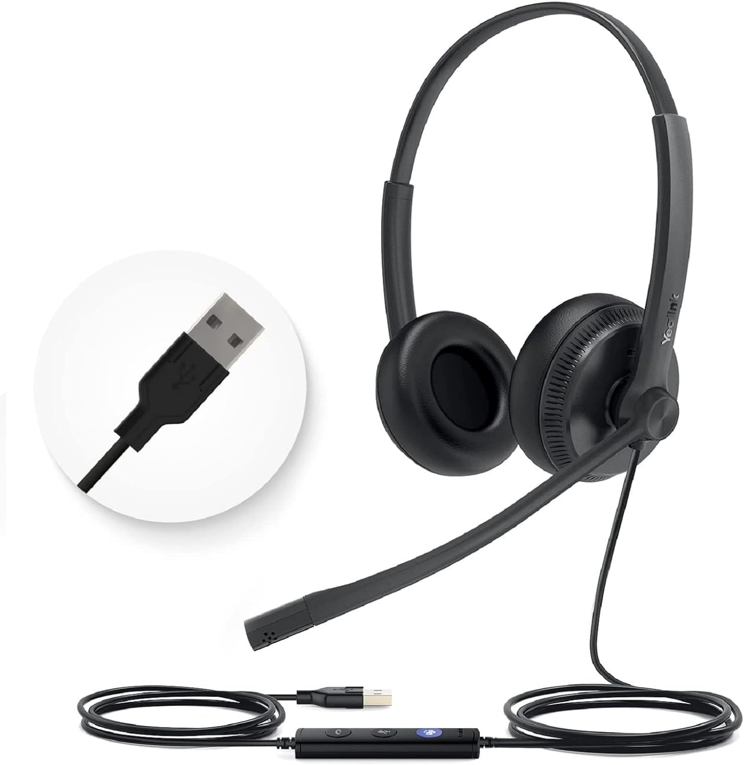UH34 USB Wired Headset with Microphone - Stereo Headphones with Noise Cancelling