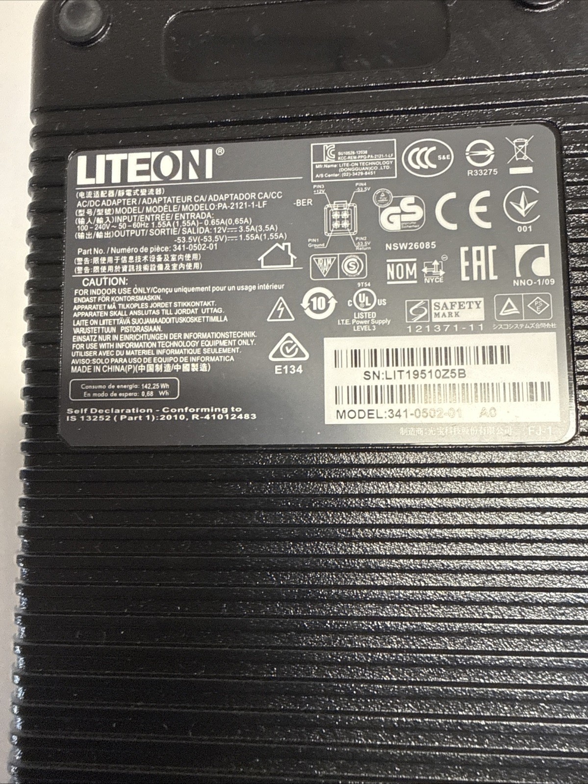 Lot Of 7 Genuine LITEON PA-2121-1-LF  AC ADAPTER  12V  3.5A  4 Pin
