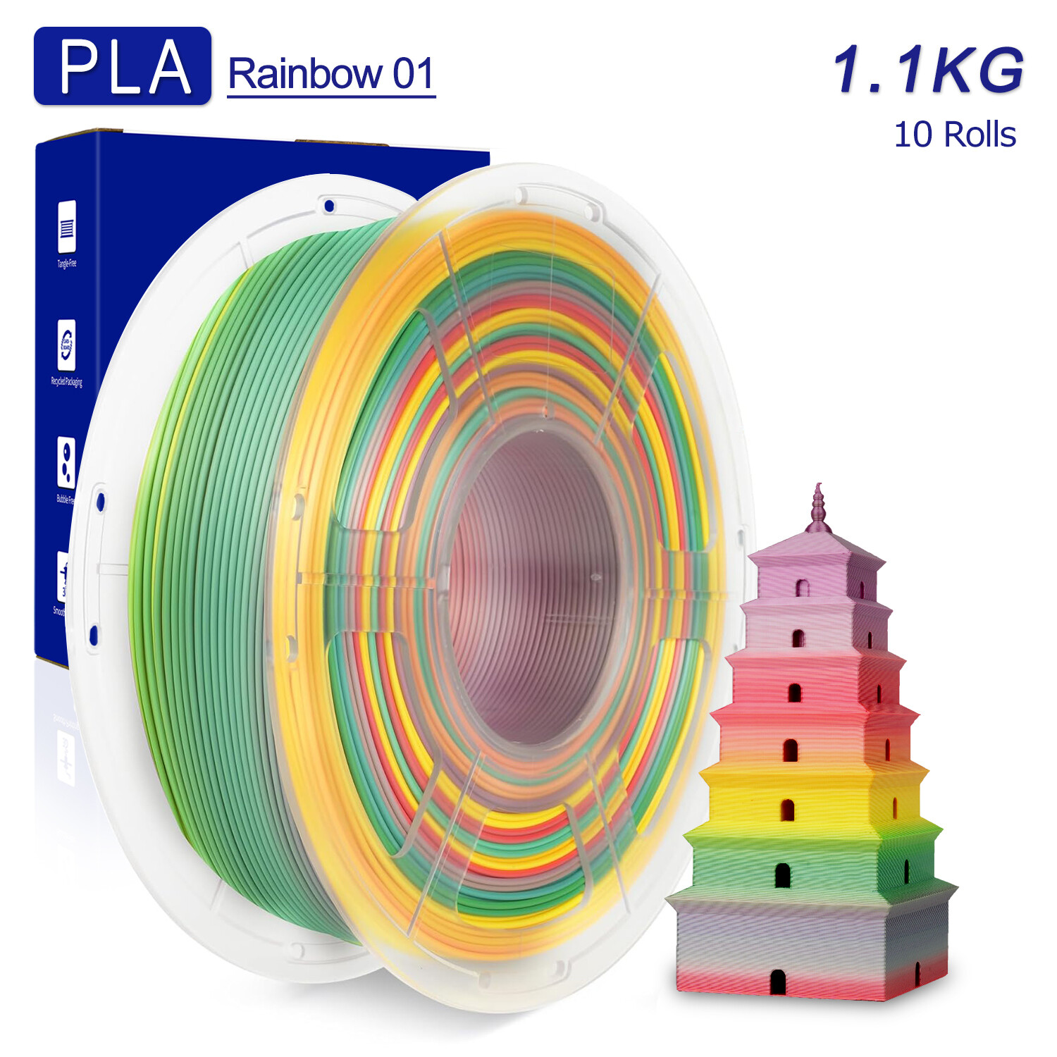 JAYO 10KG PLA Rainbow 01 Filament 1.75mm 3D Printer Consumables Gradient Color