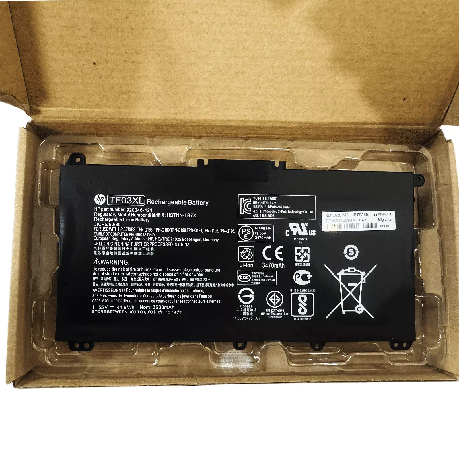Genuine TF03XL Battery For HP Pavilion 15 CC 15 CD 17 AR 920070-855 HSTNN-LB7X