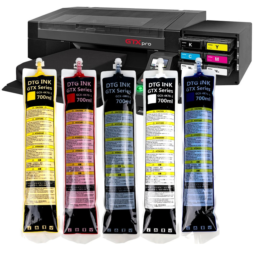 5*700ml GTX Series DTG Ink Bag (No Chip) for Brother GTX 422 423 424 425 600 --
