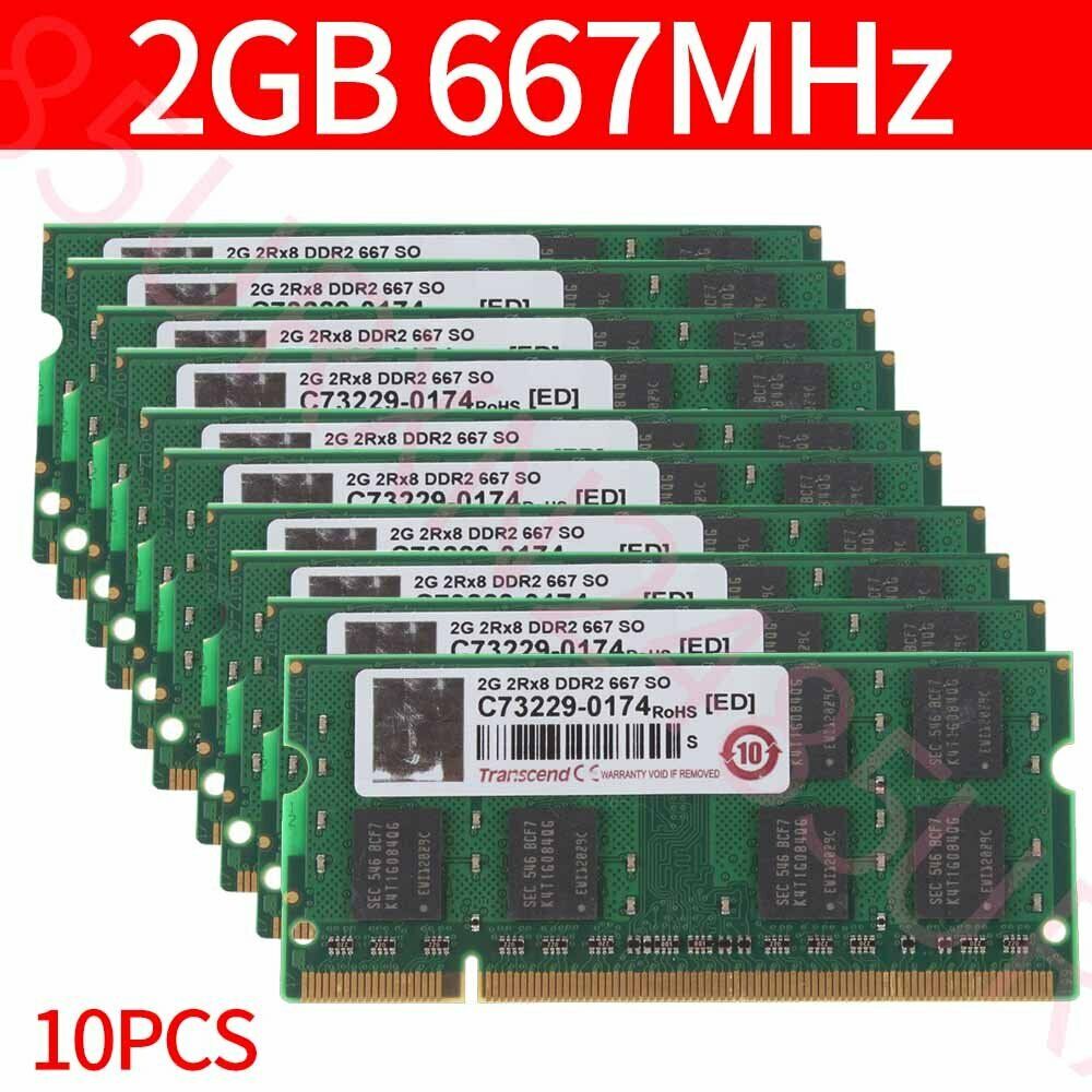 20GB 10x 2GB / 1GB PC2-5300S DDR2-667 1.8V SODIMM Notebook RAM Transcend Lot