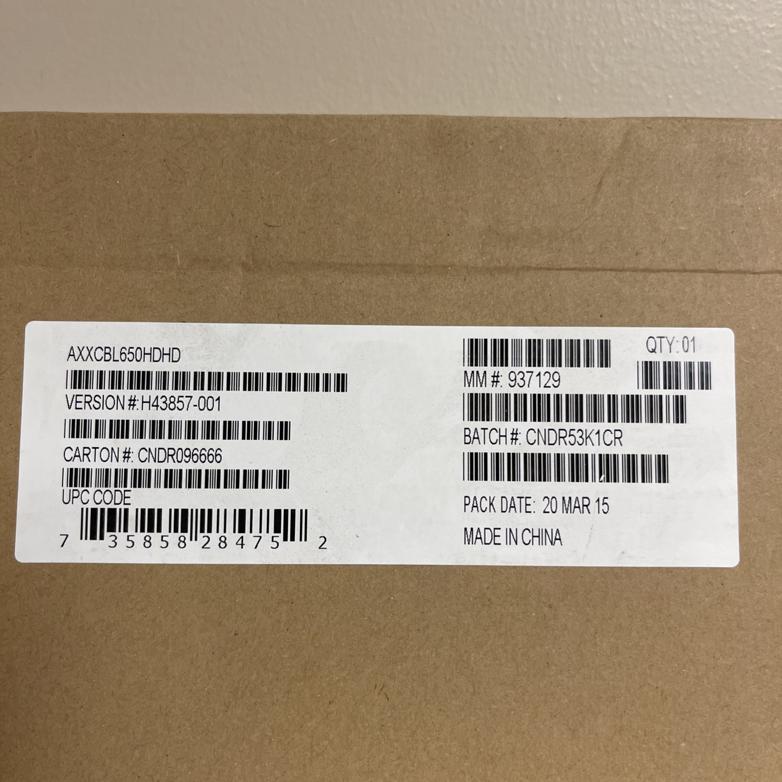 New, Intel, AXXCBL650HDMS, 650mm Mini SAS To Mini SAS HD Cable Kit - 2pcs/kit