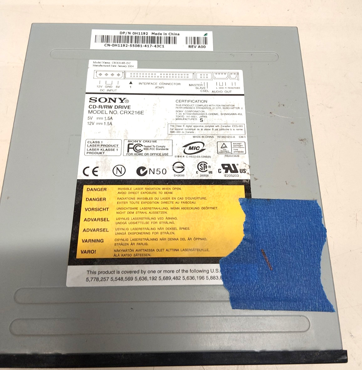 Sony CD-R/RW Drive CRX216E - MFG JANUARY 2004