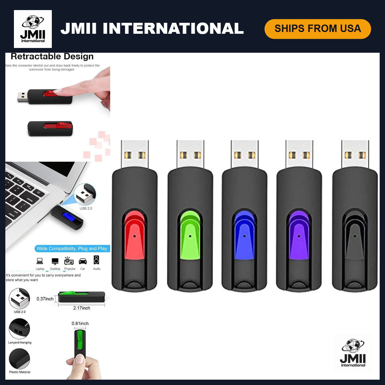 64GB USB Flash Drive 5 Pack - USB 2.0 Memory Stick Thumb Drives for PC/Laptop