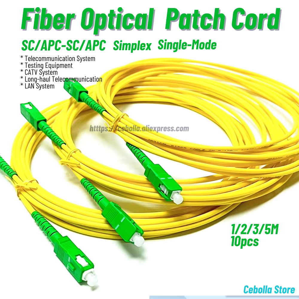 SC/APC to SC/APC Single Mode Fiber Optic Patch Cord 2m G652D LSZH FTTH 10 Pack