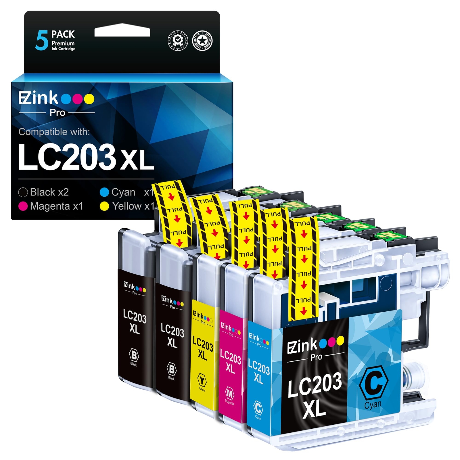 E Z Ink Pro LC203XL Ink Cartridges 5 Pack Compatible with Brother Printers