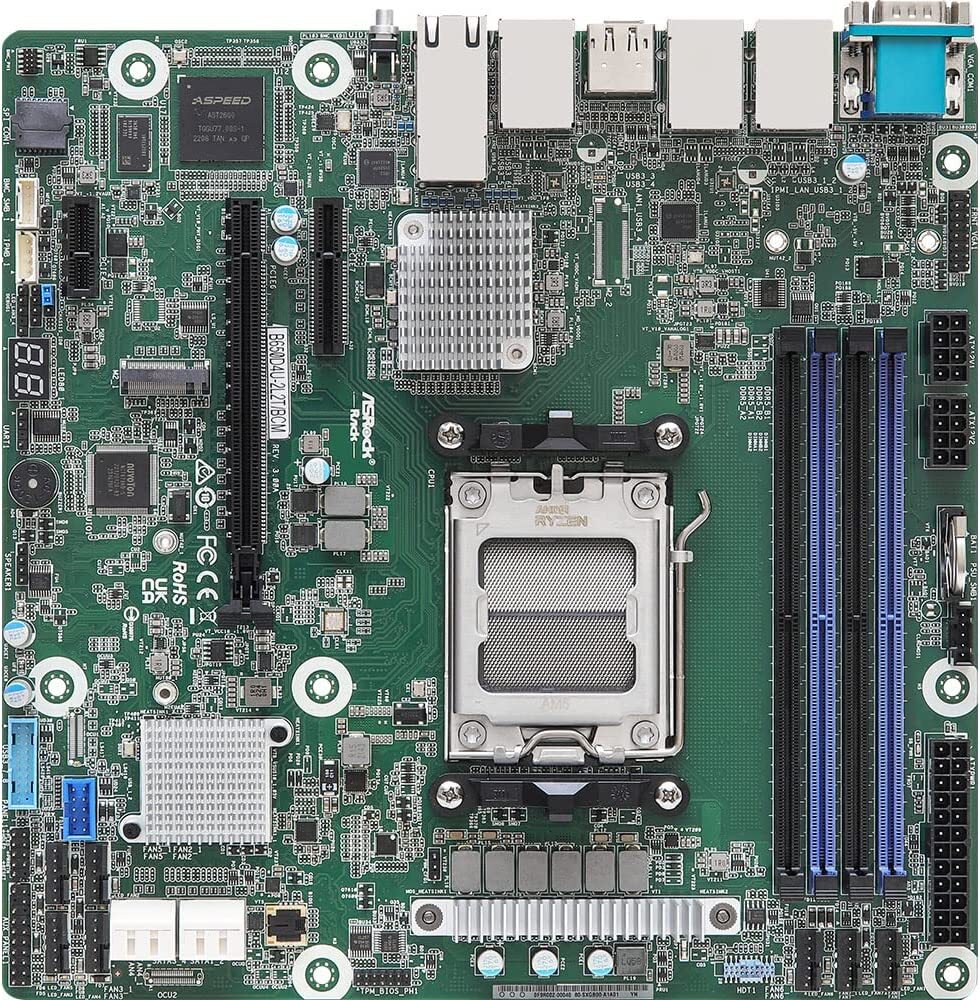 ASRock Rack 32GB 4 SATA6Gb/s DDR5 AMD Ryzen 7000 Micro ATX Server Motherboard