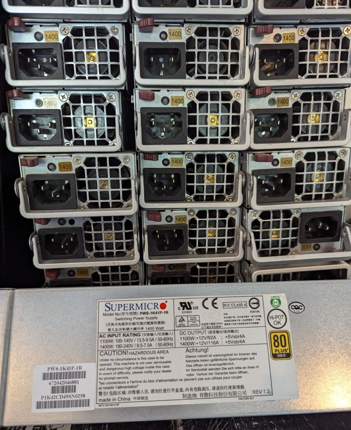 SUPERMICRO PWS-1K41P-1R 1400W 1U 80 Plus Gold Switching Power Supply PSU TESTED