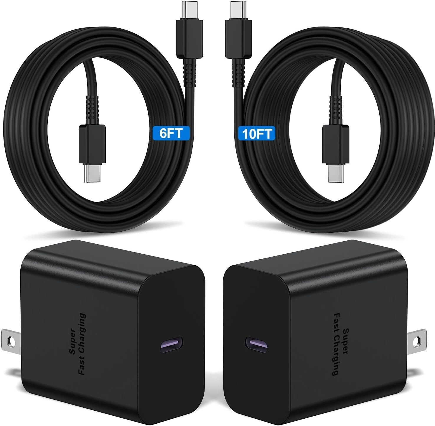 2 Pack 45W Super Fast Charger Type C 6/10 ft USB C Wall Android Phone Cable Cord