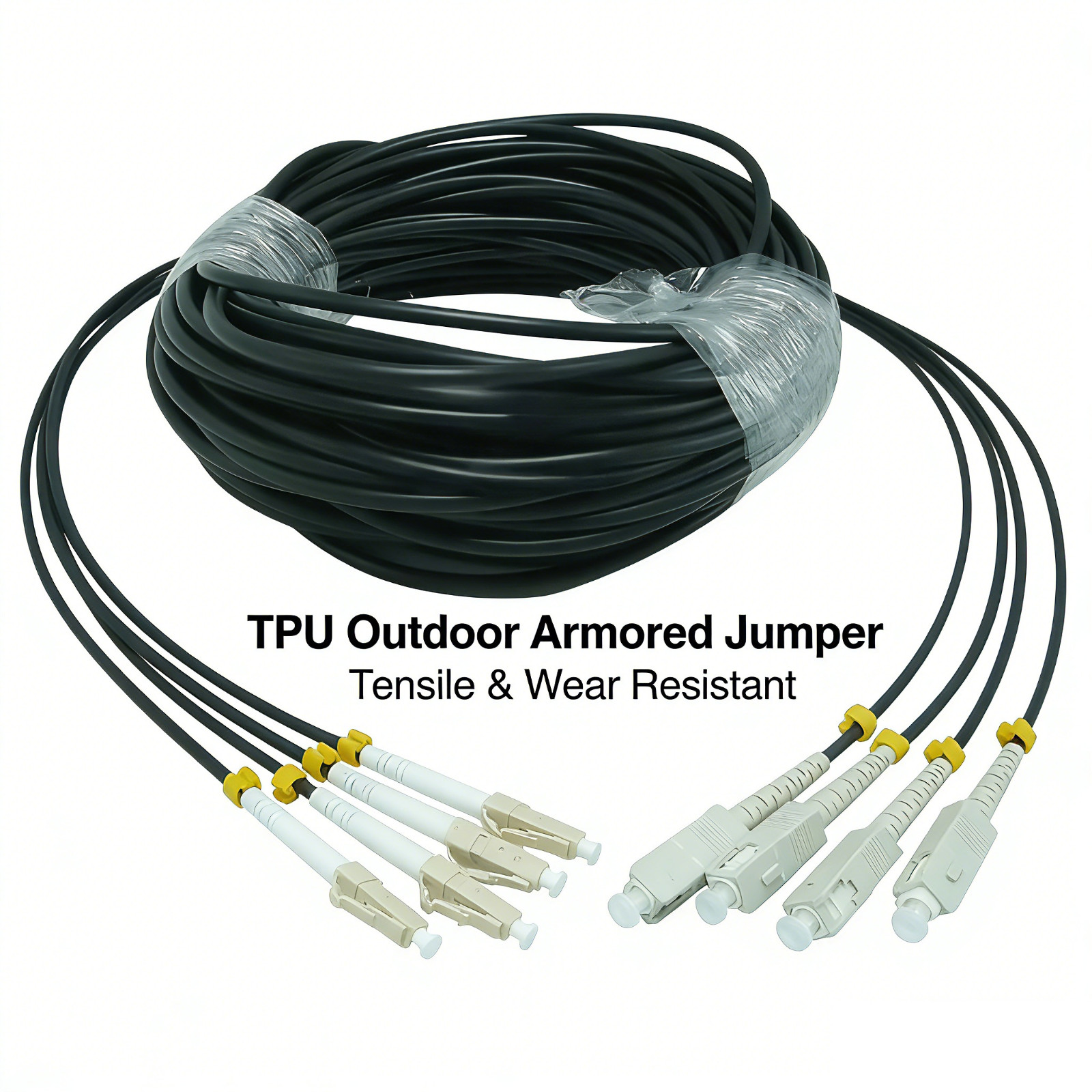30M Outdoor LC-SC UPC MM 4 Strand Armored Fiber Cable Field TPU Optic Patch Cord