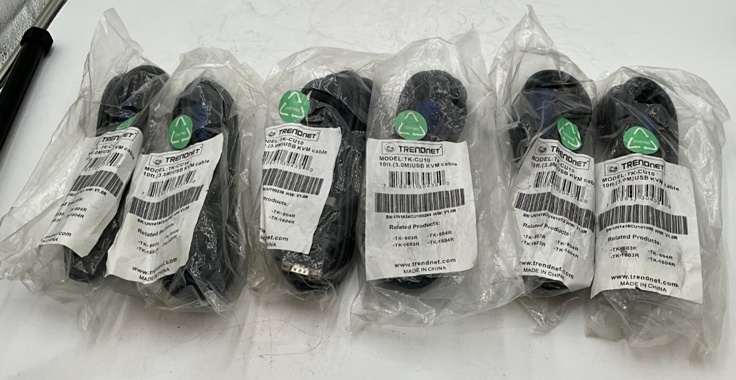 LOT OF 6 NEW Trendnet (TK-CU10) 10 ft USB Cable to KVM Cable