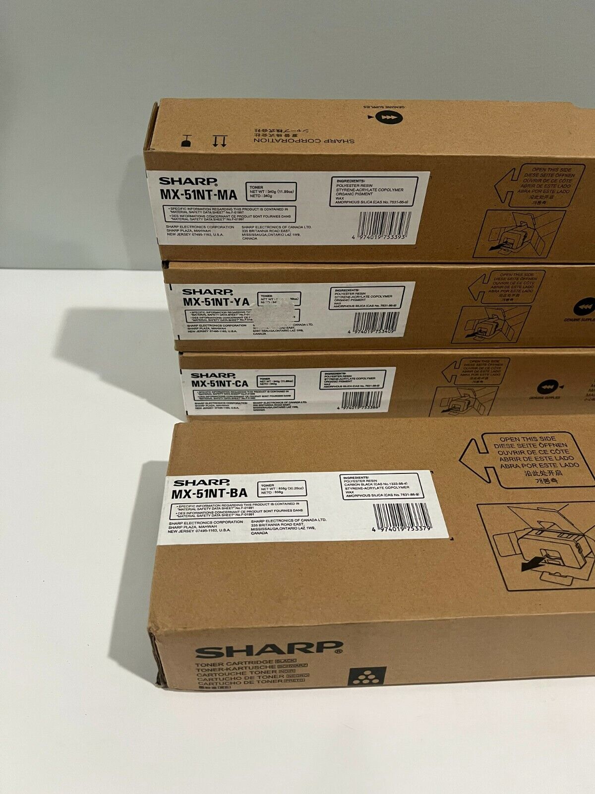 Sharp MX-51NT CMYK Toner Set For MX-4110N, MX-5110N, MX-4111N OEM GENUINE