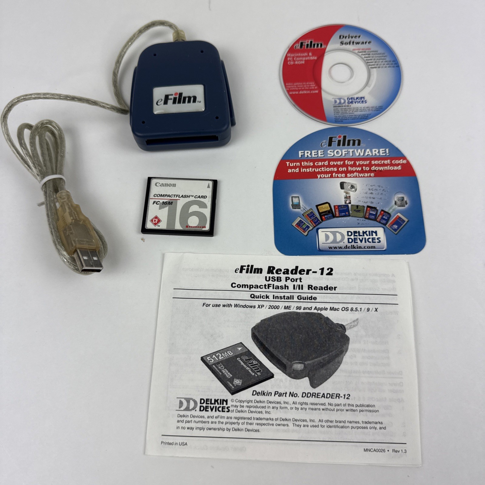 Delkin Devices Reader-12 eFilm Reader & Writer USB Port for CompactFlash I/II